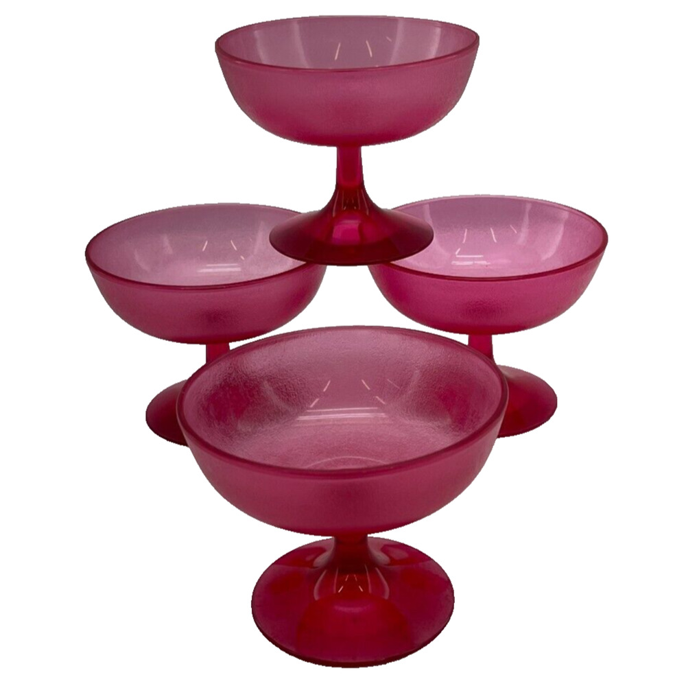 Set of 4 Vintage Brookpark Cranberry Champagne Sorbet Plastic Glass Beverageware